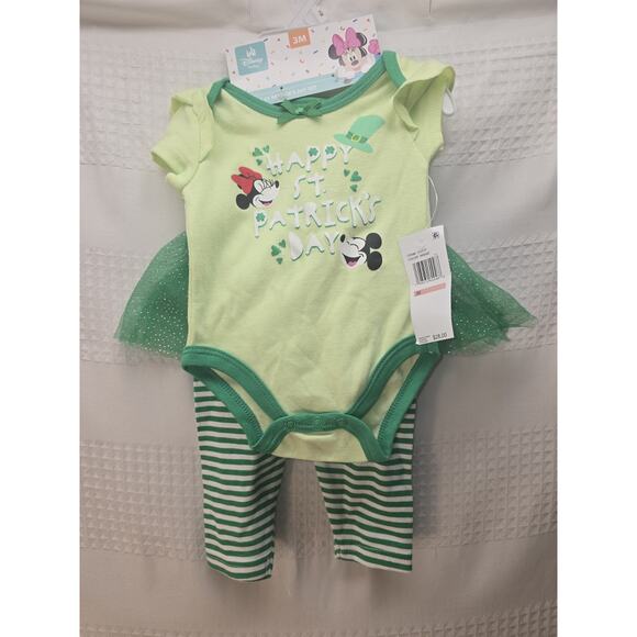Disney Baby Other - Disney Minnie & Mickey Mouse St. Patricks Day Outfit Sz 3M Tulle Leggings 6158